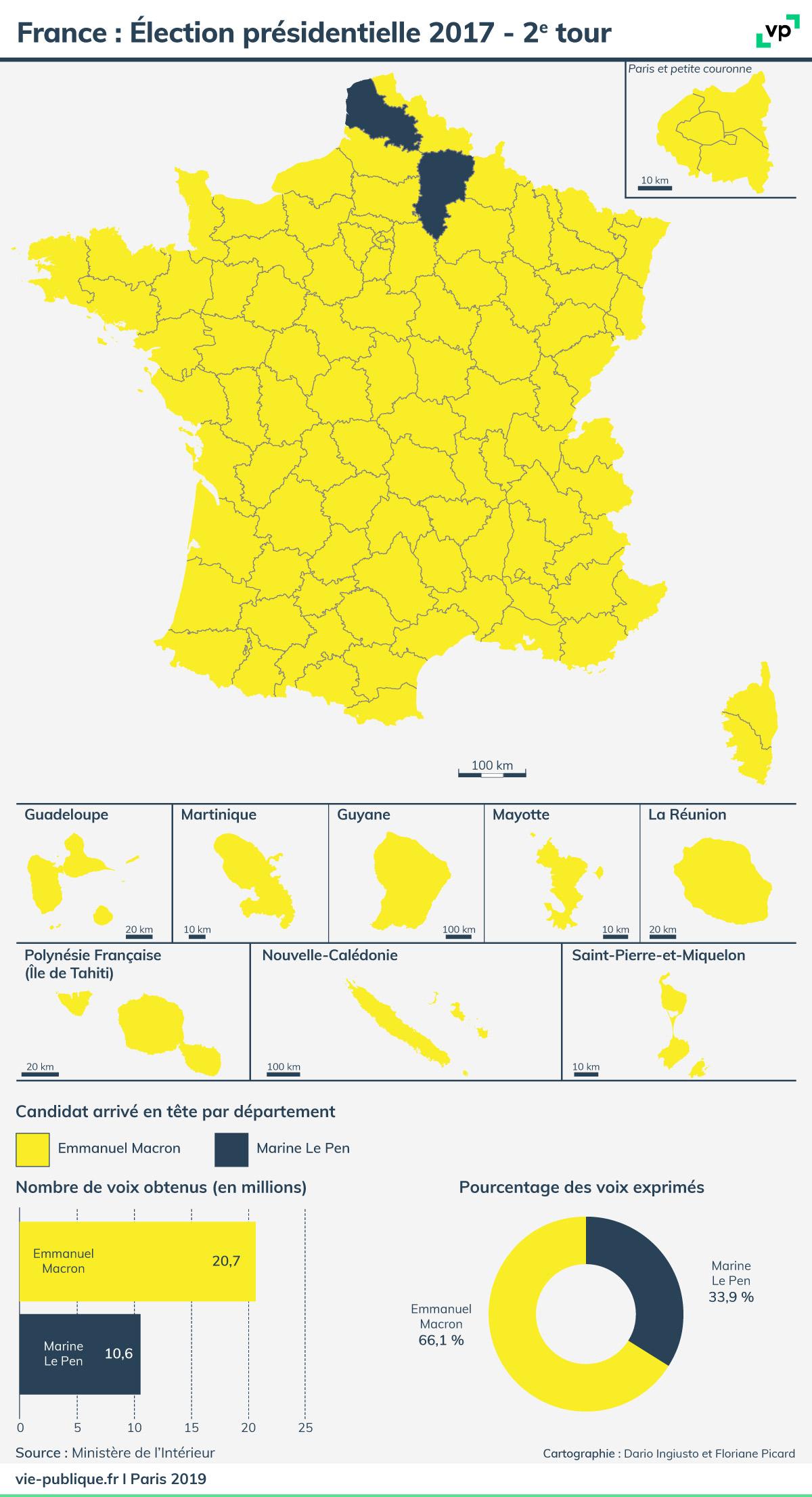 Carte de France : Élection présidentielle 2017 - deuxième tour. Description de la carte ci-dessous 