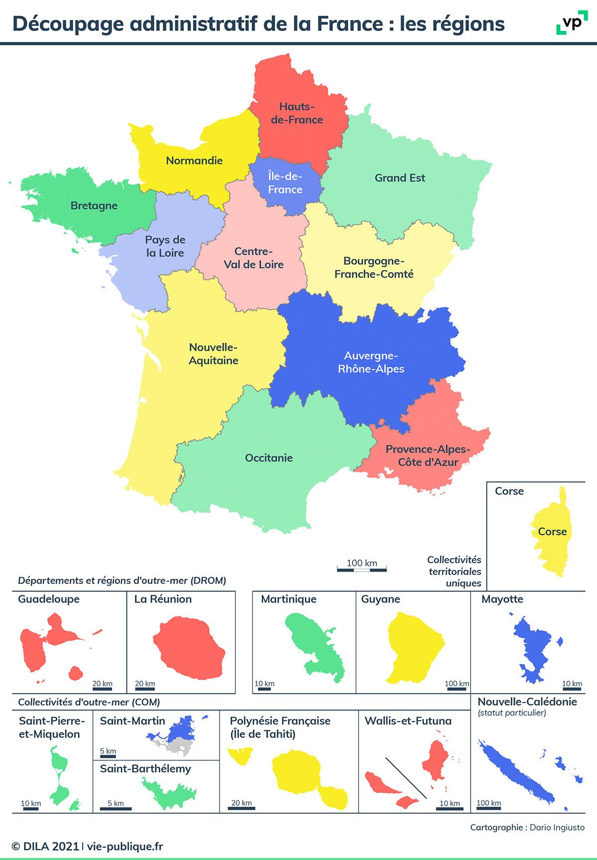 Carte découpage administratif de la France : les régions. 