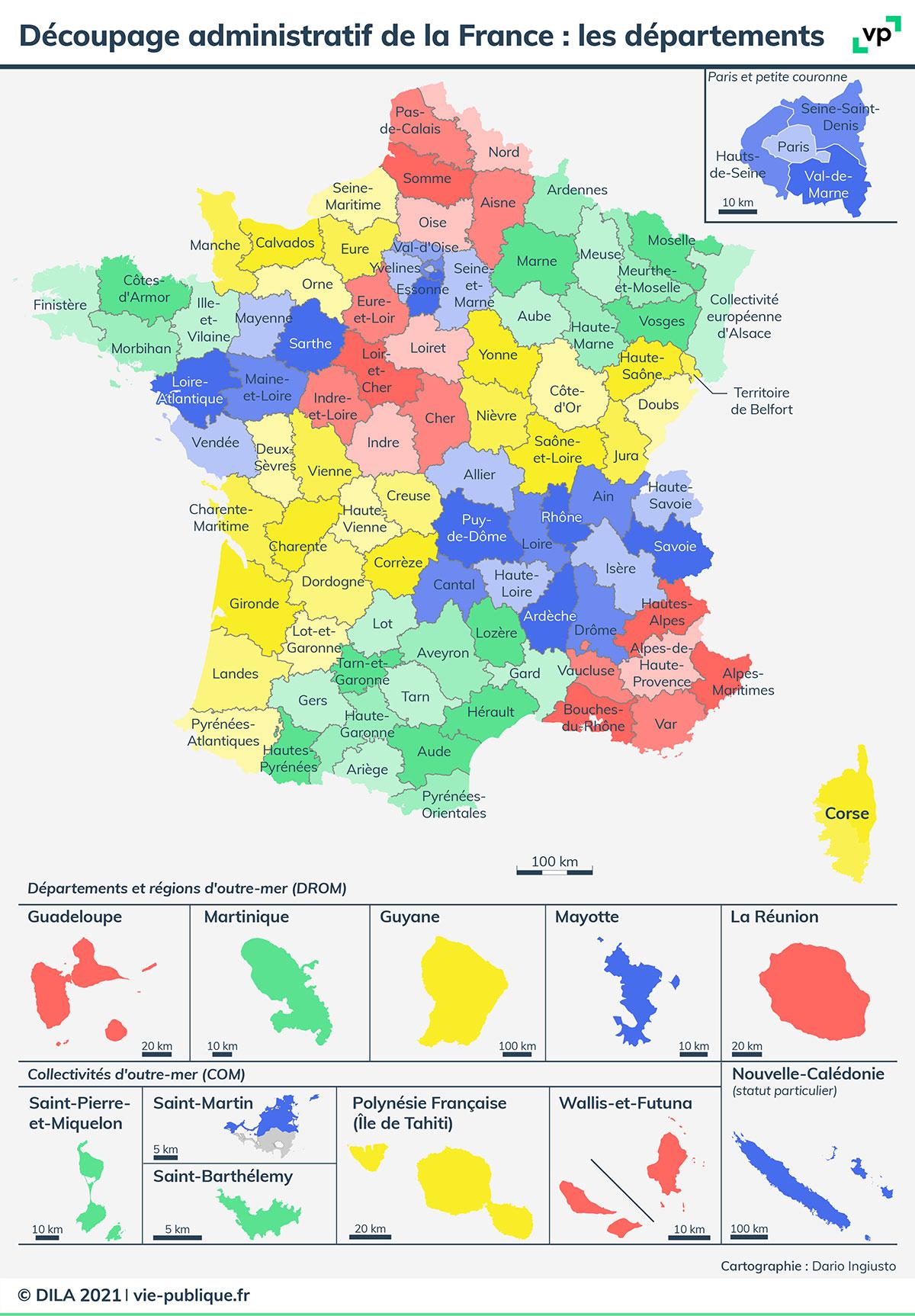 Carte administrative des départements français