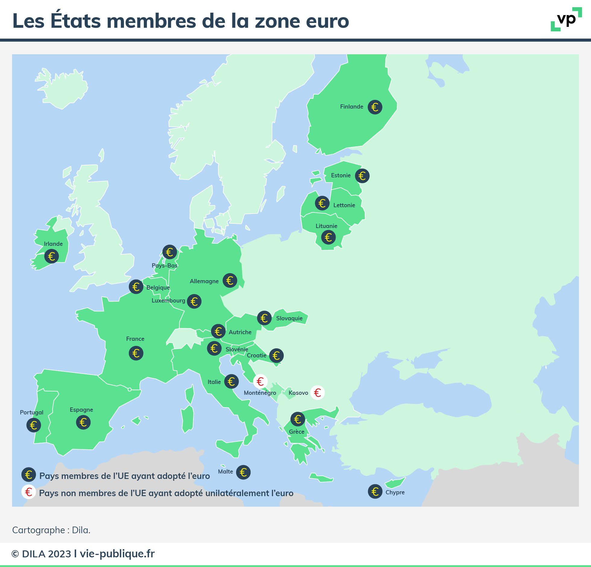 Carte des États membres de la zone euro